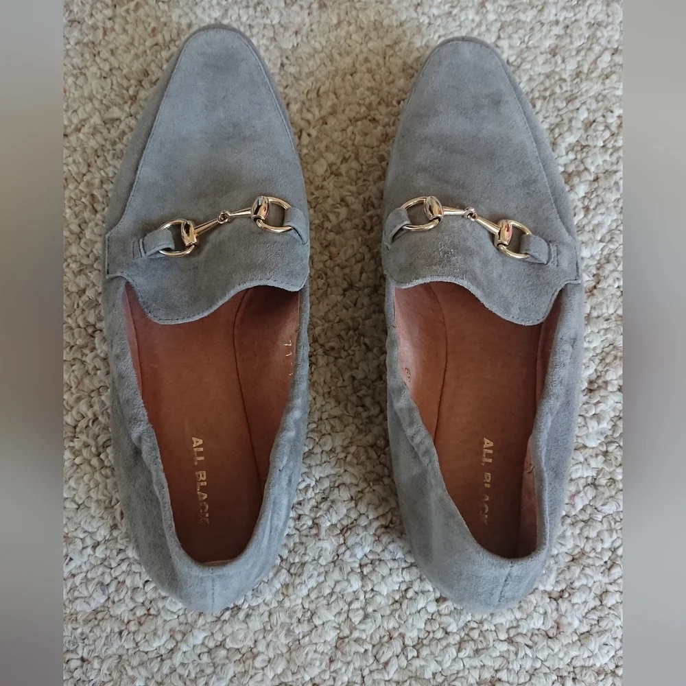 ALL BLACK gray suede horsebit Loafers with Gold Accent size 8
